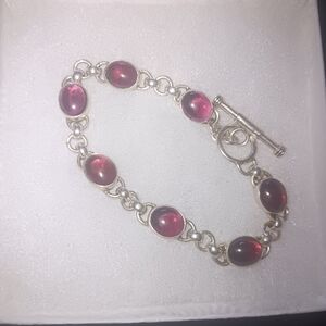 Sterling Silver and Red Gemstone Bracelet